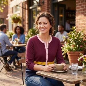Lands End 100% Supima Cotton‎ Button Down Color-block Sweater Cardigan Women's M